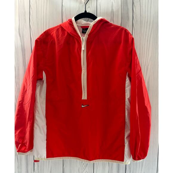 Vintage 1990s Nike Windbreaker Jacket Orange/Red Pullover Logo Size Med - Picture 1 of 12